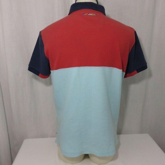 Nautica Red Navy Blue Aqua Color Block Polo Shirt L - Picture 4 of 11